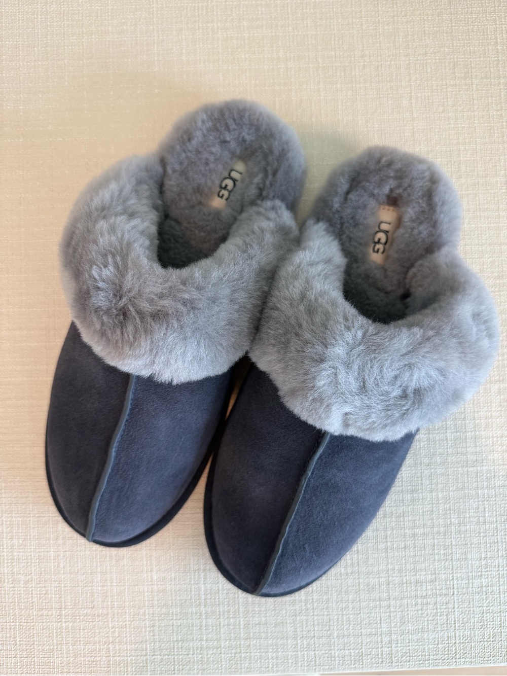 UGG Slate Grey Suede Shearling Clog Slippers